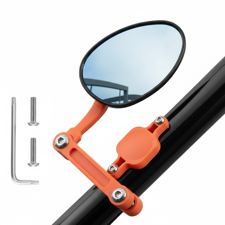 Bicycle handlebar rearview mirror with orange mounting bracket
