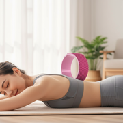 Close-up of back massage with yoga wheel