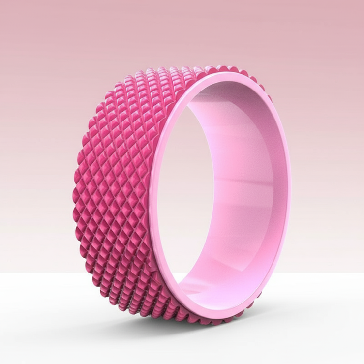 Compelling pink yoga wheel with massage surface