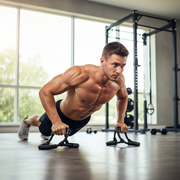 Person performing push-ups with elevated bars