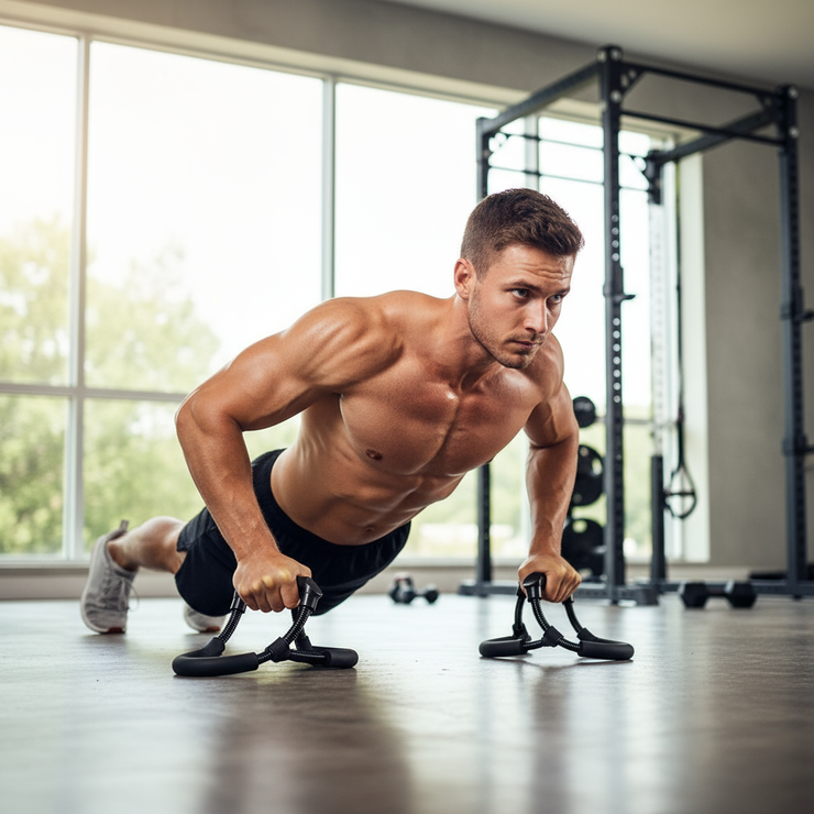 Person performing push-ups with elevated bars