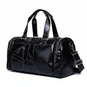 Premium black leather gym duffel bag
