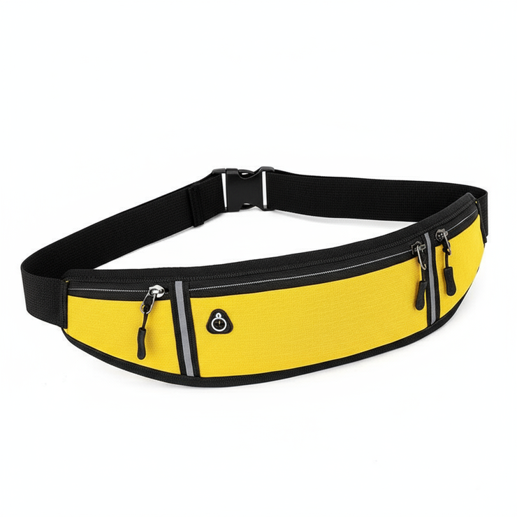 Vibrant yellow running waist pack with reflective strips