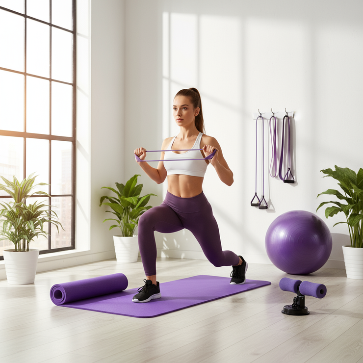 Woman using complete fitness set
